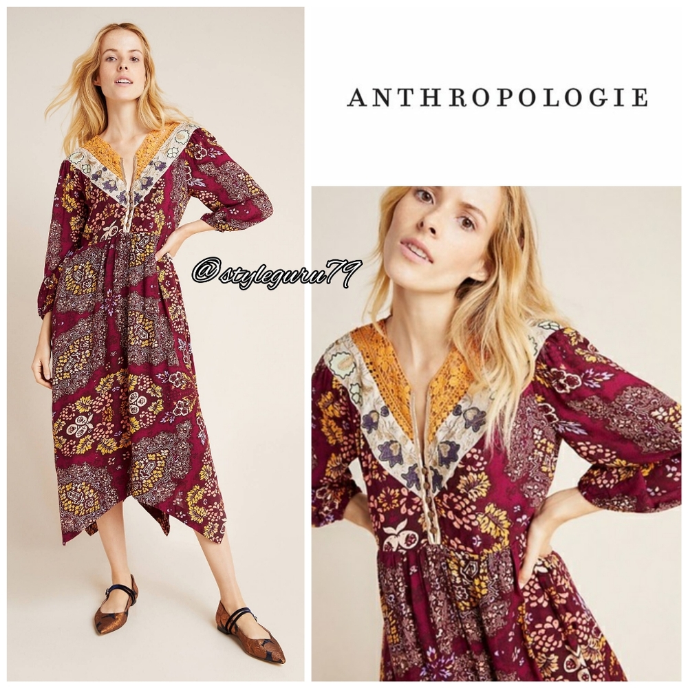 NWT, Anthropologie Meredith Embroidered Midi Dress In Floral Print, XL